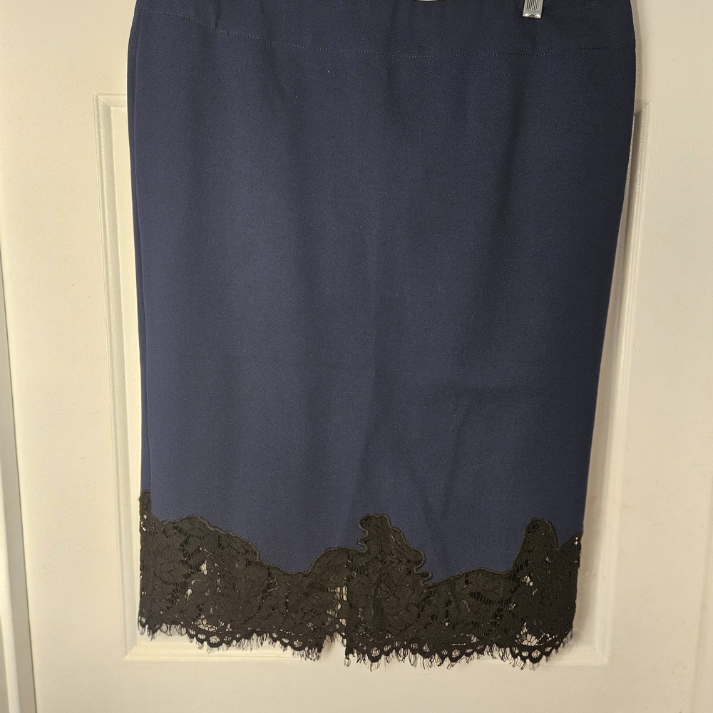 G.I.L.I. Navy Pencil Skirt with Black Lace
